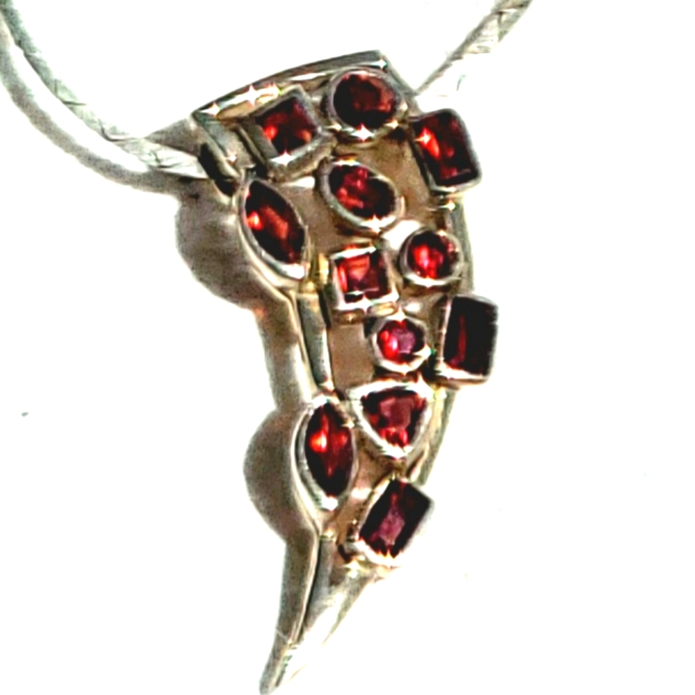 Garnet Sterling Slide Horn Pendant 16" 925 Chain - Picture 1 of 4